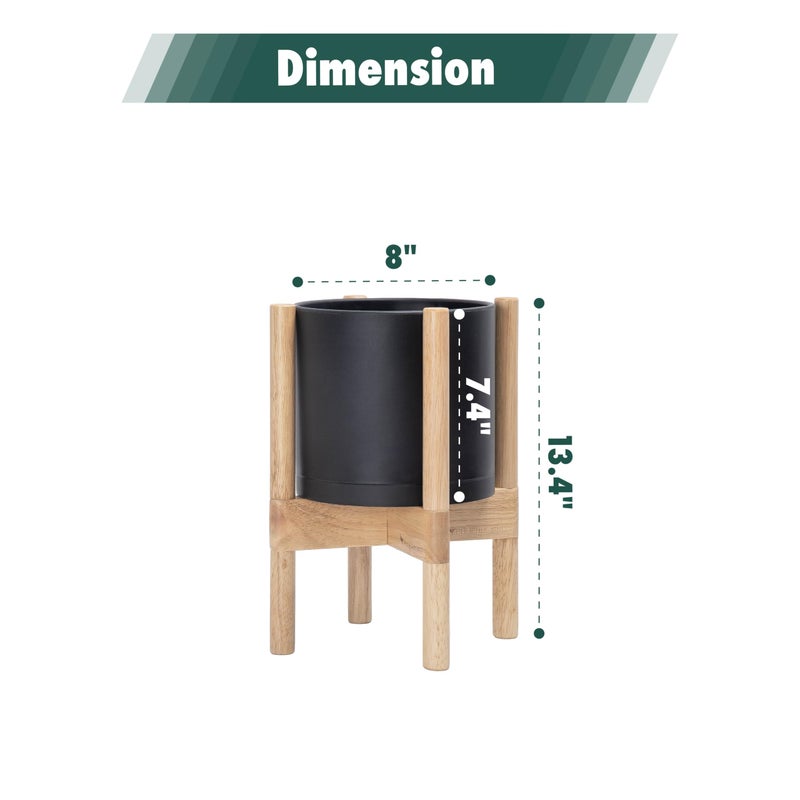 D'vine Dev Planter Pot with Stand - 8 Inch Plastic Cylinder Flower Pot with Wood Planter Holder for Indoor, Matte Black Pot + Natural Stand, 55-C-J-2 - Image 3