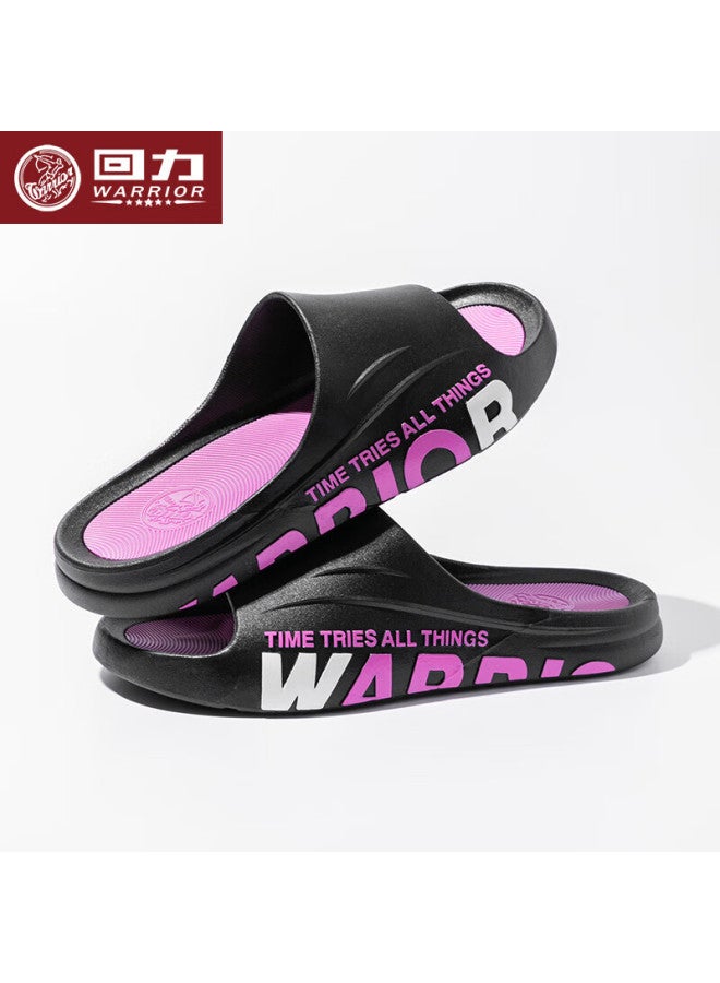 Pull Back Warrior Men'S Thick-Soled Anti-Slip Bathroom Slippers One-Word Drag Casual Wear-Resistant Sandals Sdj-3A77 Black Purple 42-43 - Image 1