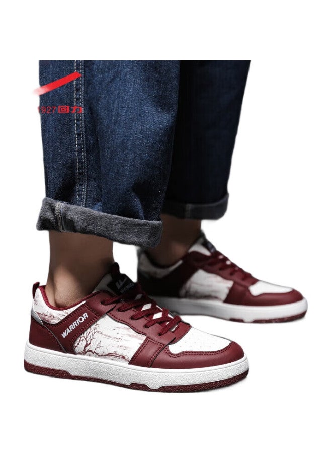 Warrior Official Canvas Shoes For Men, Winter Leather Waterproof Casual Sneakers, Men'S Student Running Shoes, Wine Red, Size 44 - Image 1