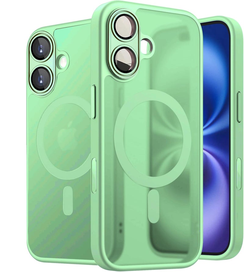 Elzzi حافظة مغناطيسية لجهاز آيفون 16 بلس، مطورة [حماية كاملة للكاميرا] [متوافقة مع ماغسيف] [غير لامعة شفافة] حافظة هاتف واقية مضادة للصدمات للرجال والنساء - أخضر فاتح - Image 1