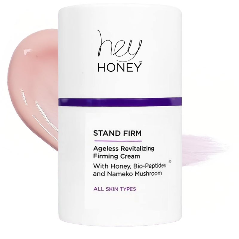 Hey Honey Stand Firm Peptide Face Cream  Instant Firming  LongTerm AntiAging  Honey  Nemeko Mushroom for Hydration  Wrinkle Reduction  1 Oz