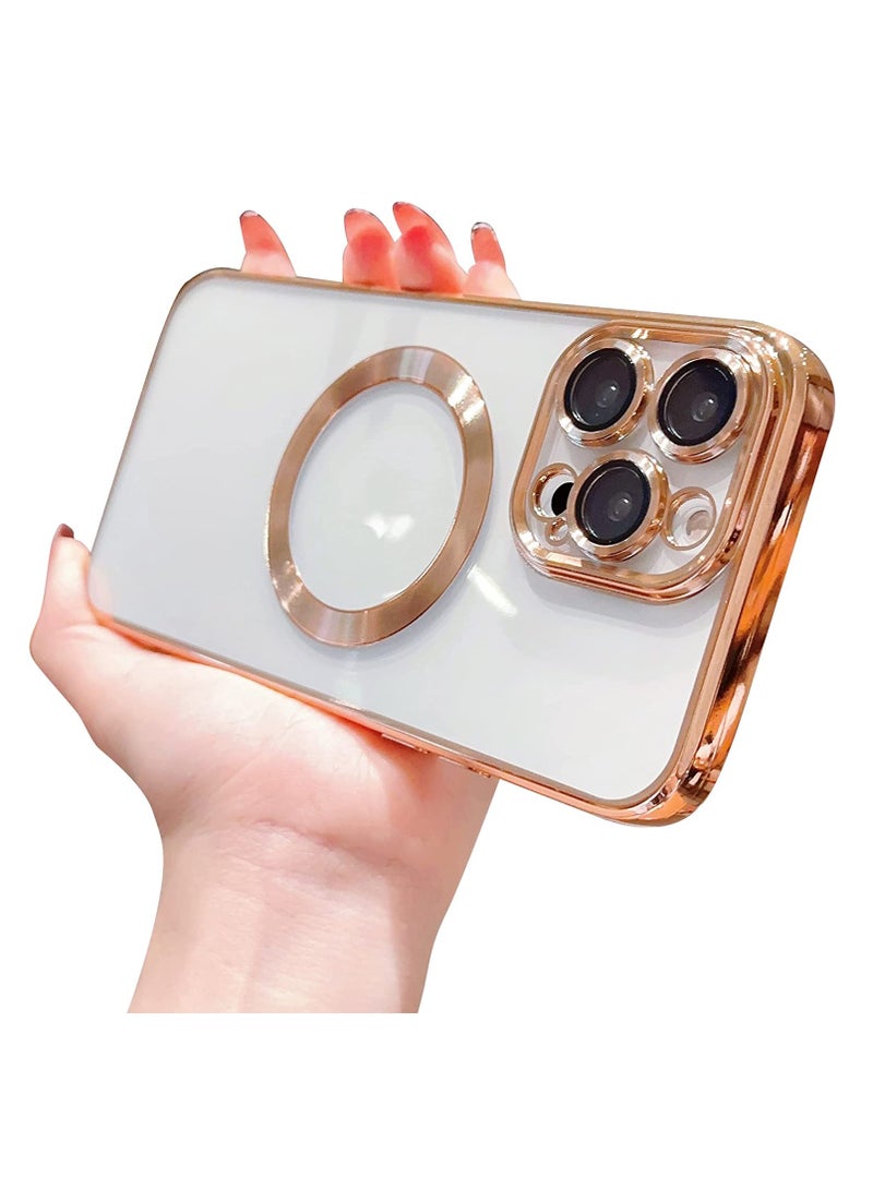 Compatible with iPhone 14 Pro Max Case Magnetic with Full Camera Lens Protective,Electroplated Silicone Clear Shockproof Protective Case Cover 6.7 Inch (Gold) - Image 1