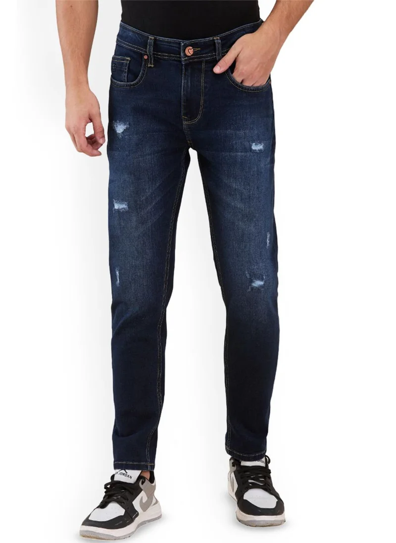 Men Classic Slim Fit Mildly Distressed Light Fade Stretchable Jeans