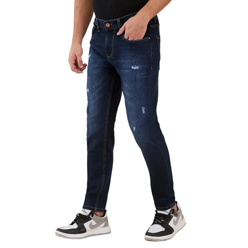 Being Human DARK TONE Men Classic Slim Fit Mildly Distressed Light Fade Stretchable Jeans for Men | Best Price UAE