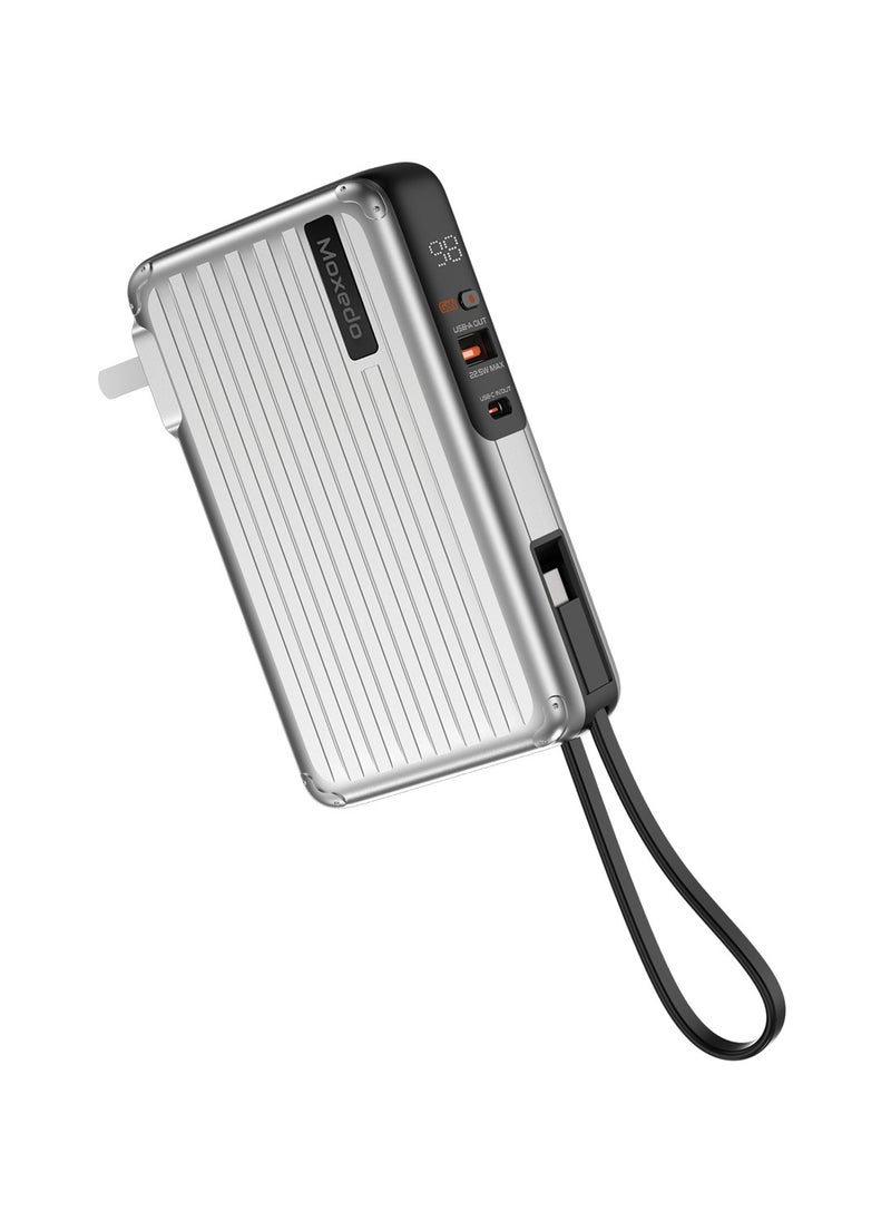 Moxedo Moxedo Porta-Go 10,000 mAh 22.5W Power Bank with Built-in Foldable Interchangeable AC Plug, USB-C Cable and Included 2 Travel Adapters (White)  - Image 1
