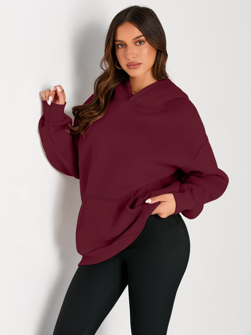Trendy Queen Womens Oversized Hoodies Fleece Sweatshirts Fall Fashion Pullover Sweaters Winter Clothes 2025 Deep Red M - Image 2