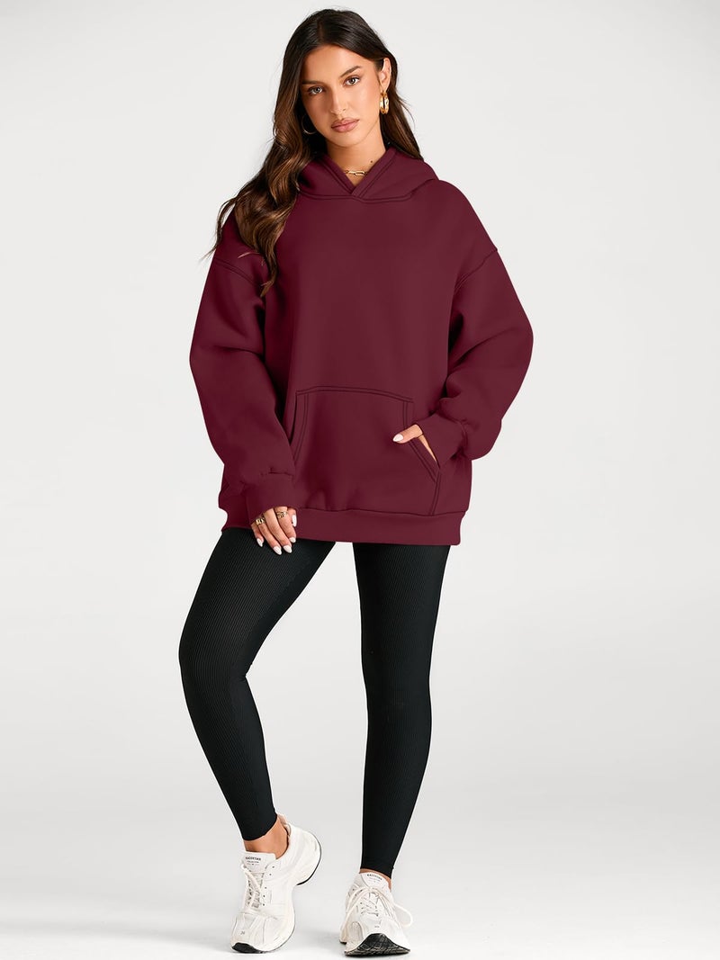 Trendy Queen Womens Oversized Hoodies Fleece Sweatshirts Fall Fashion Pullover Sweaters Winter Clothes 2025 Deep Red M - Image 5