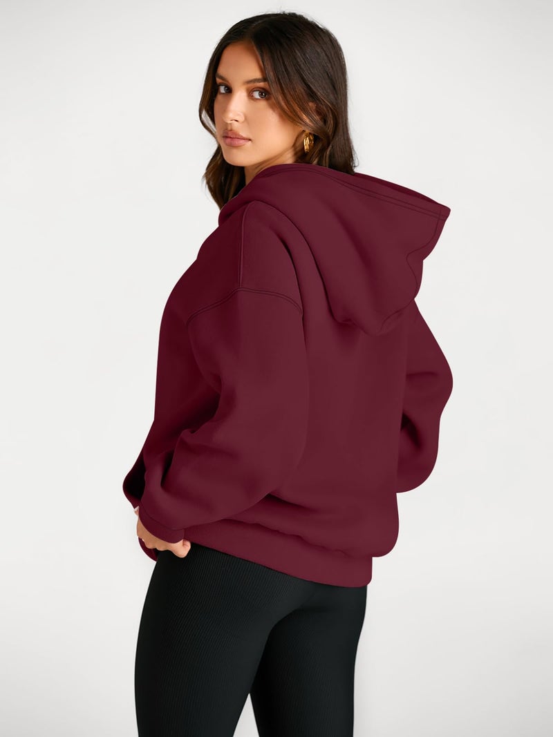 Trendy Queen Womens Oversized Hoodies Fleece Sweatshirts Fall Fashion Pullover Sweaters Winter Clothes 2025 Deep Red M - Image 4