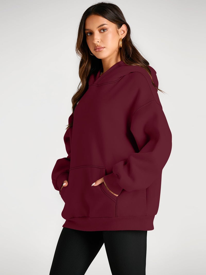 Trendy Queen Womens Oversized Hoodies Fleece Sweatshirts Fall Fashion Pullover Sweaters Winter Clothes 2025 Deep Red M - Image 3