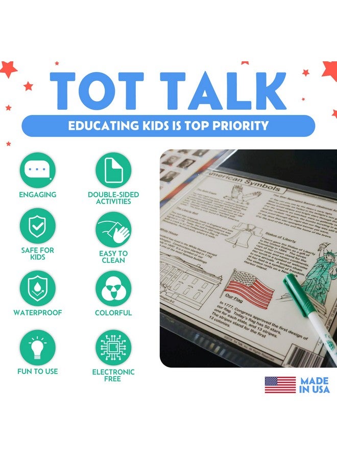 Tot Talk حصيرة تعليمية لرؤساء الولايات المتحدة للأطفال - مزدوجة الجوانب، مقاومة للماء وقابلة للمسح - تعلم عن الرؤساء، الأحزاب السياسية، التاريخ، النشيد والمعالم - 17.5" × 11.5"، مصنوعة في الولايات المتحدة - Image 3