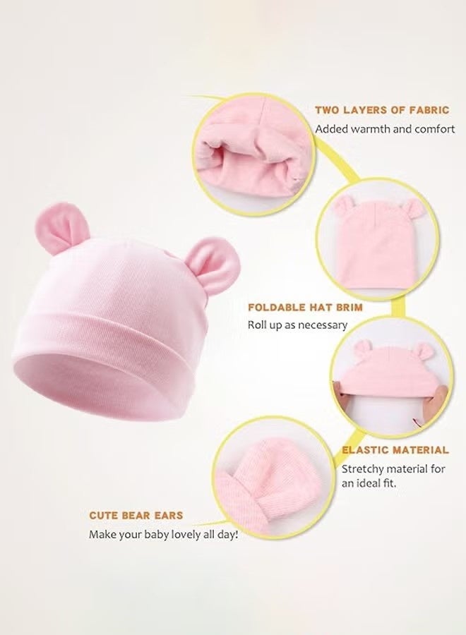 Ailily 3pcs Newborn Baby Girls Hospital Hat Thick Cute Bear Ear Cotton Baby Boy Beanie for 0-6Months - Image 5