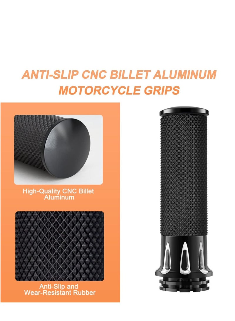 Y&D Universal Motorcycle Handles Grips, 1" Hand Grips Black Chrome Handlebar Compatible with Harley Touring Honda Yamaha Suzuki Kawasaki - Image 3
