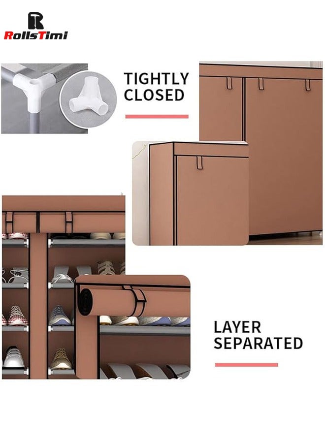 RollsTimi  Simple Double Row DustProof Reinforced Multi-Layer Assembly Storage Cloth Shoes Rack,Brown - Image 2