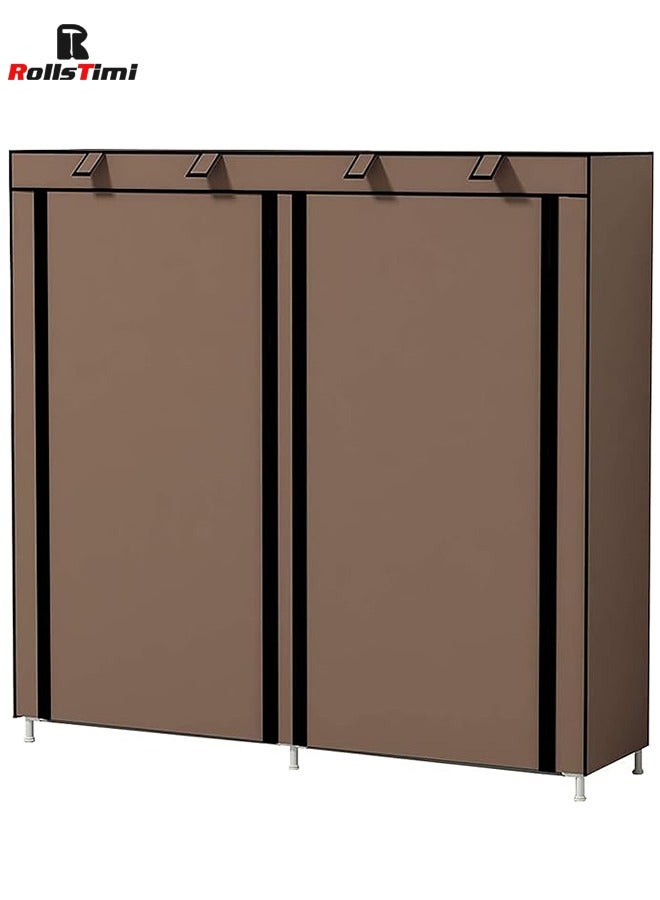 RollsTimi  Simple Double Row DustProof Reinforced Multi-Layer Assembly Storage Cloth Shoes Rack,Brown - Image 5