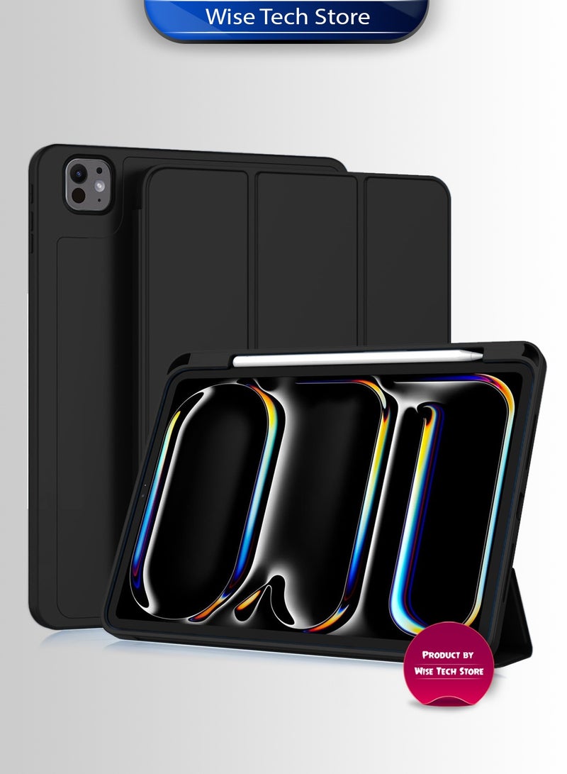 دبليو تيك آبل آيباد برو 11 5G 2025 (M5) غطاء ذكي قابل للطي ينشط/ينام تلقائيًا بنسيج جلدي مع حامل قلم (TCFPSR) - أسود - Image 1