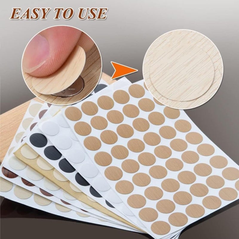 Goodern 378 Pieces Adhesive Screw Stickers,Self Adhesive PVC Cover Caps Screw Hole Stickers Wood Grain Stickers Screw Sealing Stickers 7 Colors Waterproof Wood Textured Cover for Furniture Repairing - Image 4