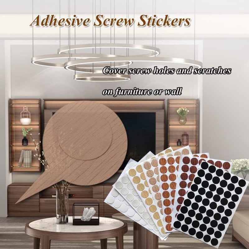 Goodern 378 Pieces Adhesive Screw Stickers,Self Adhesive PVC Cover Caps Screw Hole Stickers Wood Grain Stickers Screw Sealing Stickers 7 Colors Waterproof Wood Textured Cover for Furniture Repairing - Image 2
