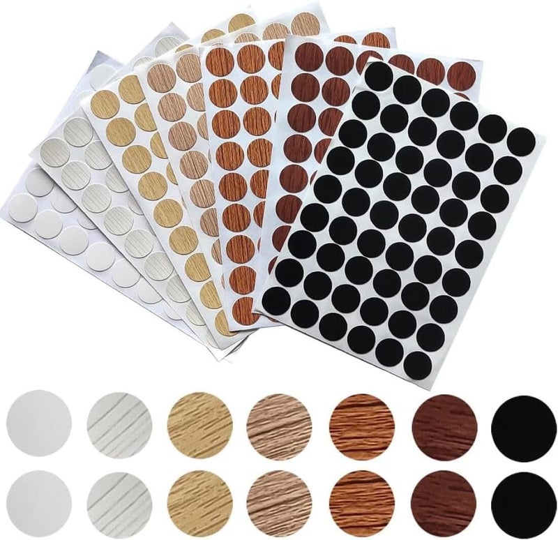 Goodern 378 Pieces Adhesive Screw Stickers,Self Adhesive PVC Cover Caps Screw Hole Stickers Wood Grain Stickers Screw Sealing Stickers 7 Colors Waterproof Wood Textured Cover for Furniture Repairing - Image 1