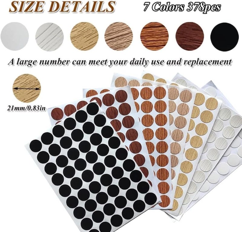Goodern 378 Pieces Adhesive Screw Stickers,Self Adhesive PVC Cover Caps Screw Hole Stickers Wood Grain Stickers Screw Sealing Stickers 7 Colors Waterproof Wood Textured Cover for Furniture Repairing - Image 3