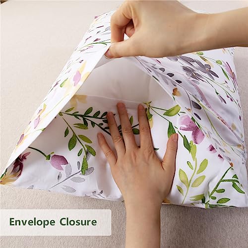 URBONUR 100% Cotton Pillowcases Set of 2 Standard Size Floral Printed Pillow Cases Soft Breathable Cooling Pillowcase Decorative Pillow Cover (Standard, 20x26 Inches, Lilac) - Image 4