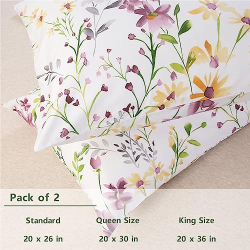 URBONUR 100% Cotton Pillowcases Set of 2 Standard Size Floral Printed Pillow Cases Soft Breathable Cooling Pillowcase Decorative Pillow Cover (Standard, 20x26 Inches, Lilac) - Image 3