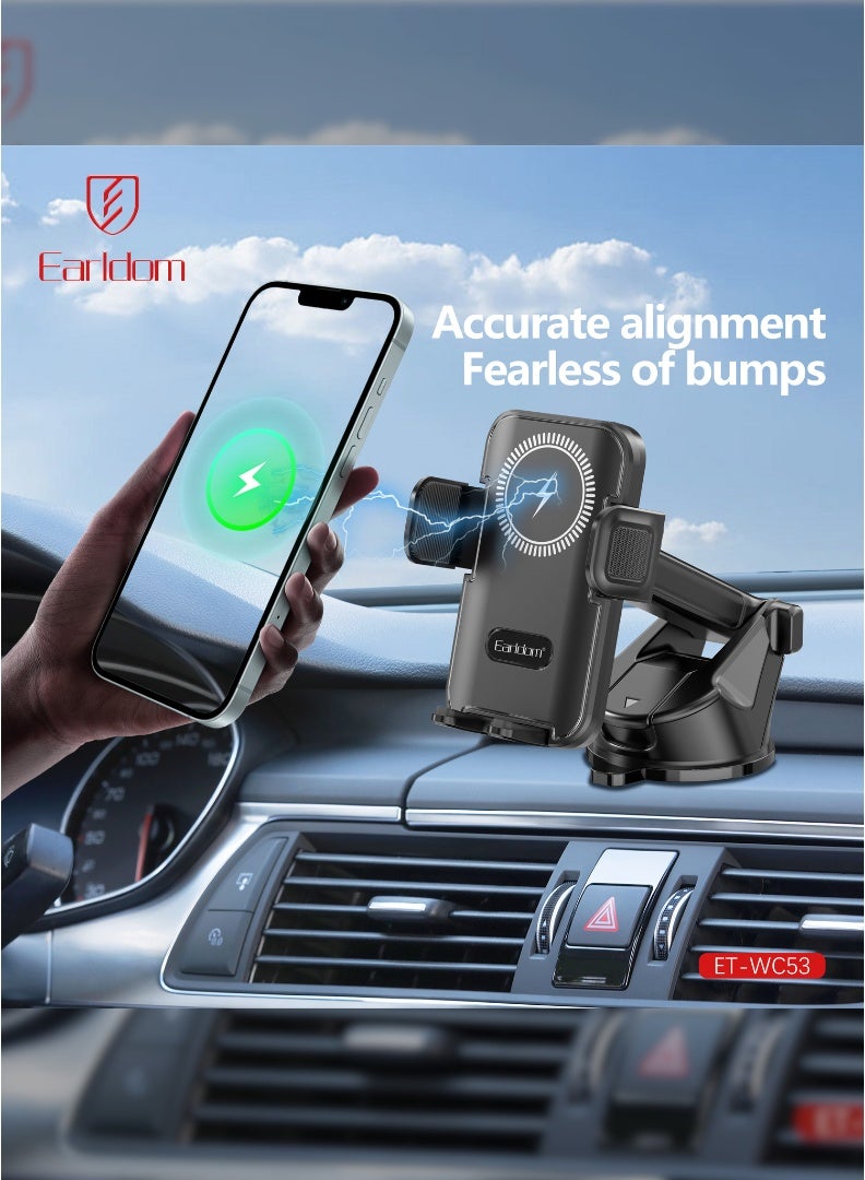 Earldom 15W Wireless Car Charger – Auto Clamp Fast Charging Phone Holder for Dashboard & Windshield Mount - Image 3
