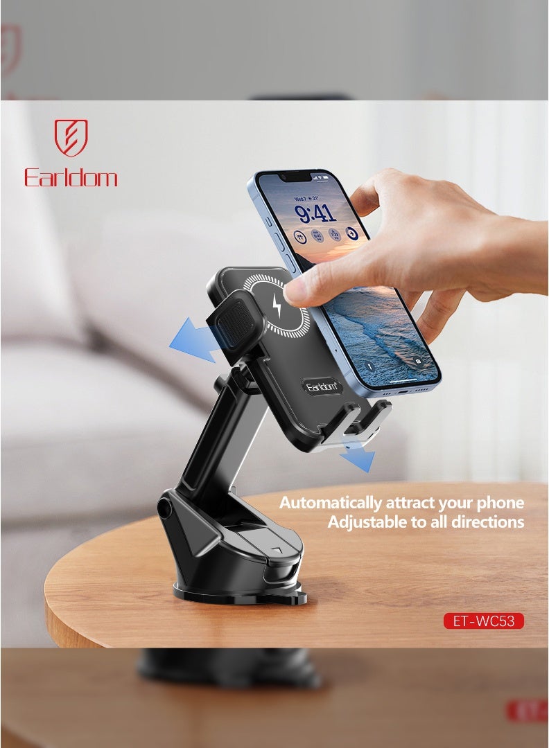 Earldom 15W Wireless Car Charger – Auto Clamp Fast Charging Phone Holder for Dashboard & Windshield Mount - Image 5