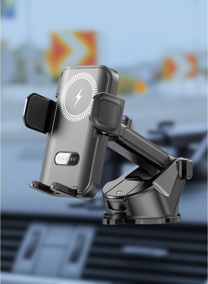Earldom 15W Wireless Car Charger – Auto Clamp Fast Charging Phone Holder for Dashboard & Windshield Mount - Image 1