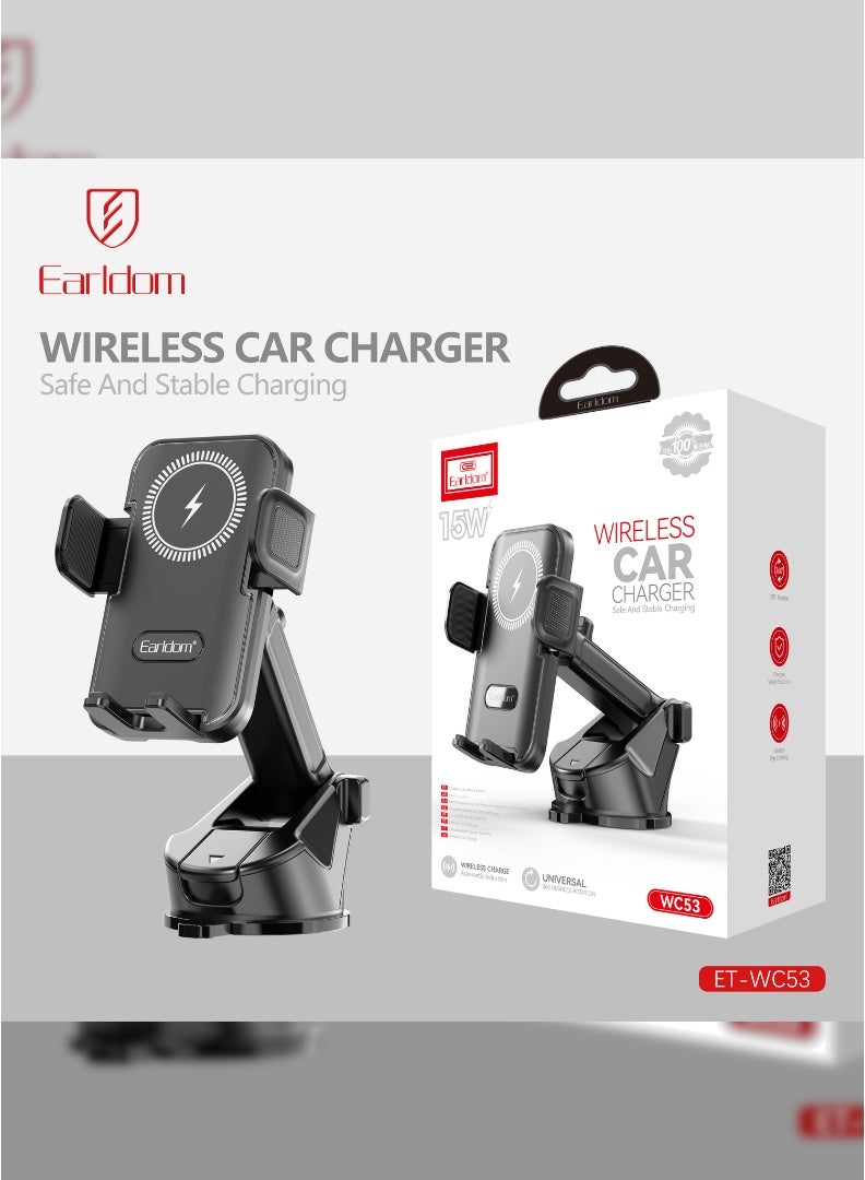 Earldom 15W Wireless Car Charger – Auto Clamp Fast Charging Phone Holder for Dashboard & Windshield Mount - Image 2
