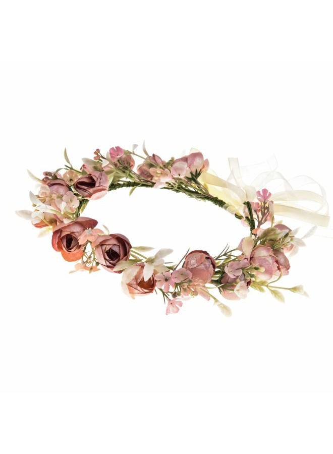 DreamLily Girls Camellias Flower Crown Birthday Photo Pops Hair Wreath Wedding Festival Floral Headpiece XM11 (Pink) - Image 3