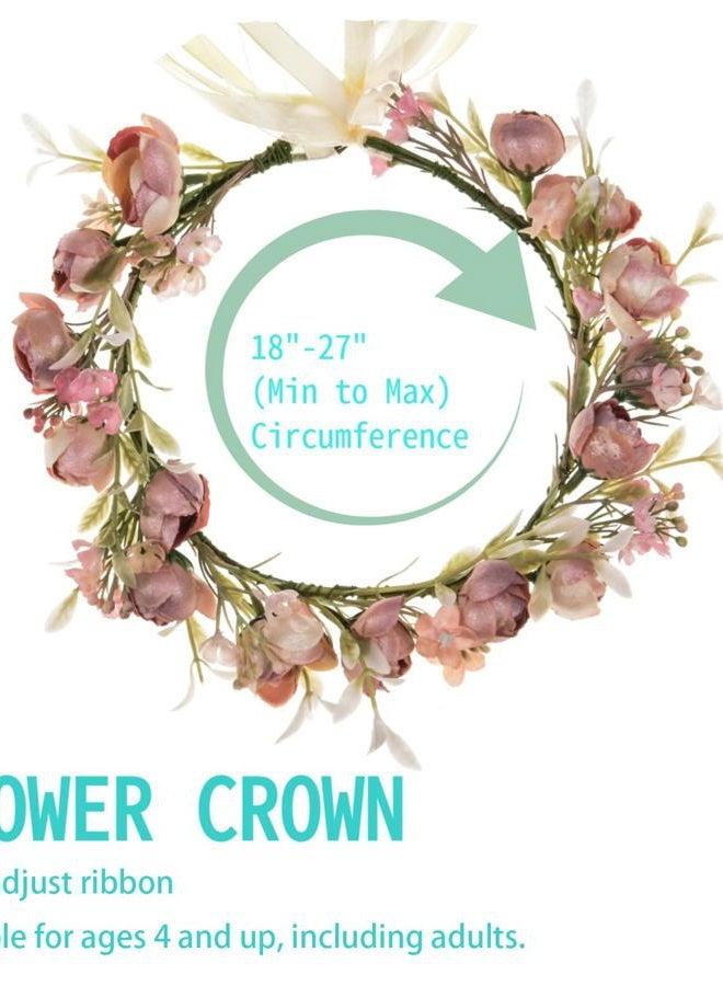 DreamLily Girls Camellias Flower Crown Birthday Photo Pops Hair Wreath Wedding Festival Floral Headpiece XM11 (Pink) - Image 2