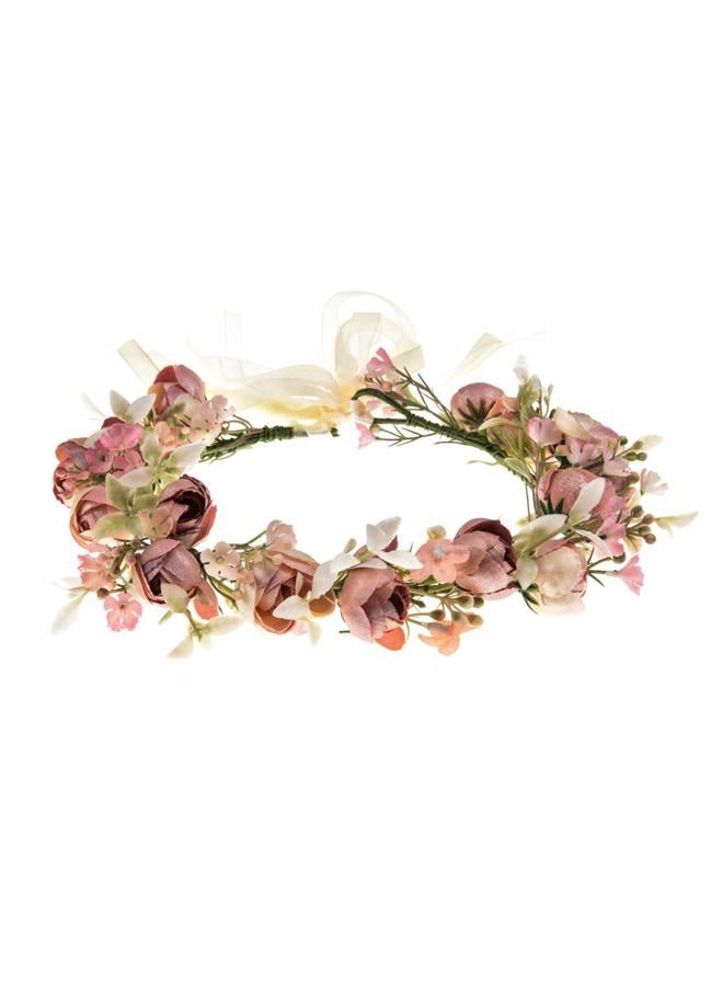 DreamLily Girls Camellias Flower Crown Birthday Photo Pops Hair Wreath Wedding Festival Floral Headpiece XM11 (Pink) - Image 1