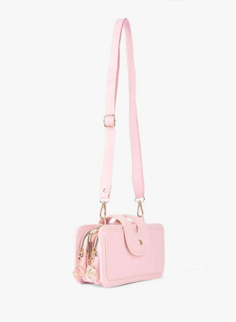 Women's Gonca Pink Small Size 3-Compartment Flap Zipper and Snap Closure Hand, Arm, and Shoulder Bag.