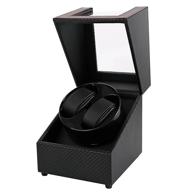 BeQuest: Quest For More Double Automatic Watch Winder Box, Automatic Watch Display Storage Rotation Wristwatch Box with 2 Slots-Black (CARBON) - Image 1
