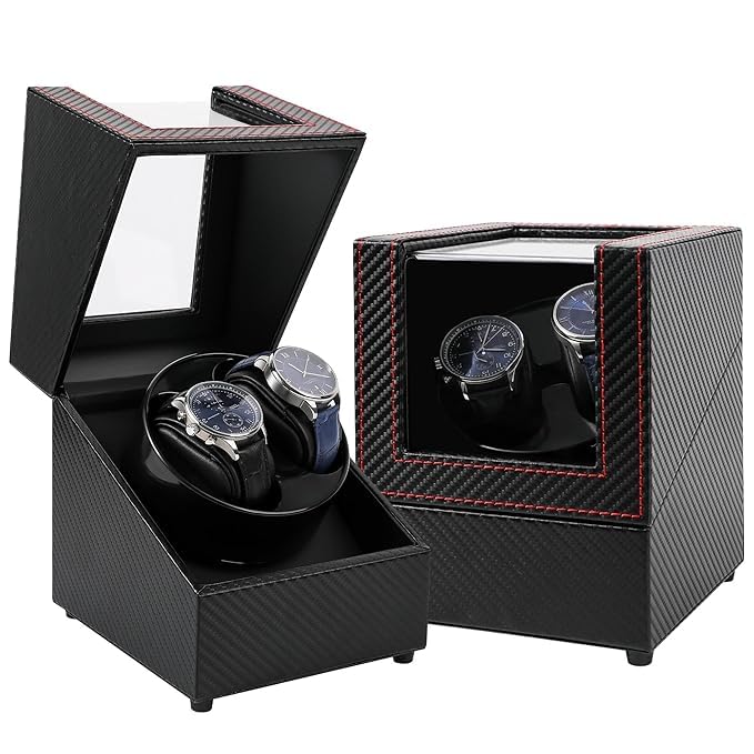 BeQuest: Quest For More Double Automatic Watch Winder Box, Automatic Watch Display Storage Rotation Wristwatch Box with 2 Slots-Black (CARBON) - Image 4
