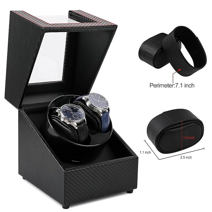 BeQuest: Quest For More Double Automatic Watch Winder Box, Automatic Watch Display Storage Rotation Wristwatch Box with 2 Slots-Black (CARBON) - Image 2