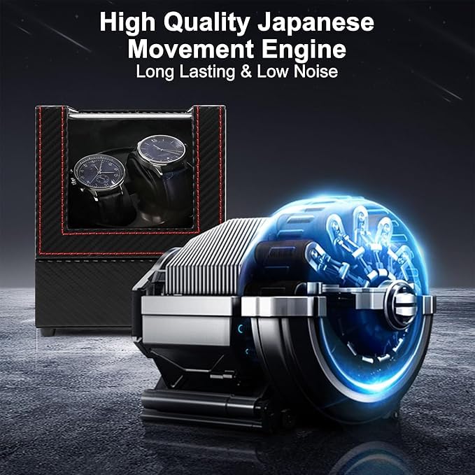 BeQuest: Quest For More Double Automatic Watch Winder Box, Automatic Watch Display Storage Rotation Wristwatch Box with 2 Slots-Black (CARBON) - Image 5