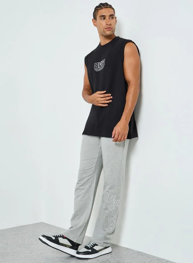 Styli Men Grey Straight Leg Terry Tonal Embroidery Joggers