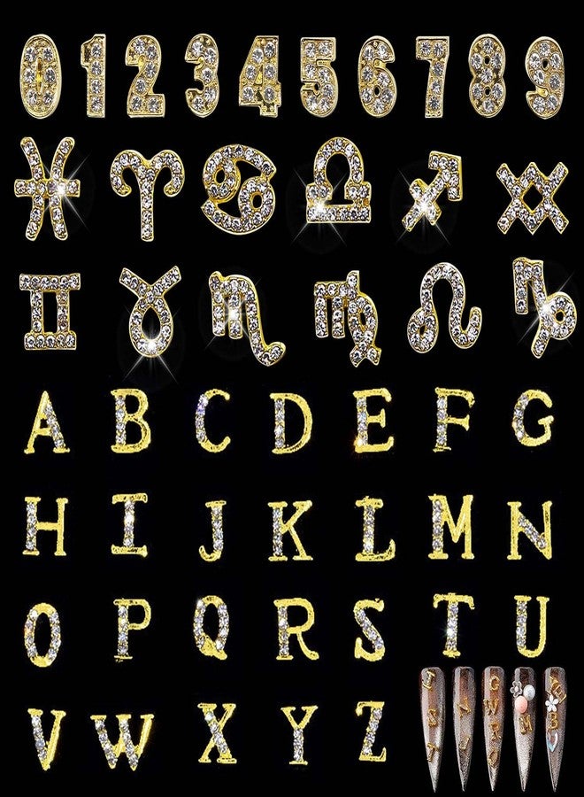 DANNEASY 48pcs 3D Nail Charms for Nail Art, 3D Zodiac Signs Nail Charms, A-Z Letters Nail Charms, 0-9 Number Nail Charms, Zodiac Nail Art Decoration (Gold) - Image 1