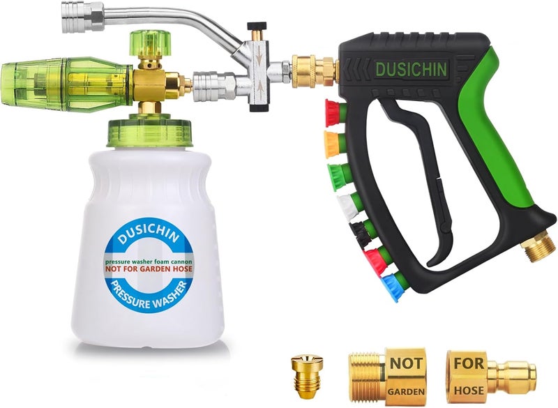 DUSICHIN Foam Cannon Pressure Washer Gun Kit with Double Tip Attachment, Dual-Connector Accessory Soap Cannon,Car Wash Foam Gun Snow Foam Lance 1/4 Inch Quick Connector,7 Sprayer Nozzles DUS2904 - Image 1