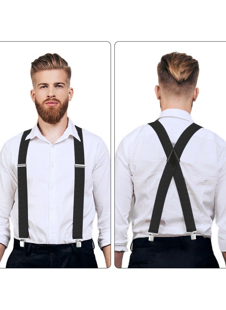 Hiras Mens Straps, Elastic Stretch Suit Pants Straps Pants Clips, X-Shape Braces, Suspenders Non-slip Straps, Clip-on Suspenders for Men - Black  - Image 1