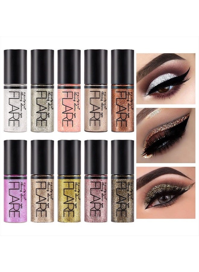 SUAKE 10 قطع من قلم تحديد العيون السائل اللامع المقاوم للماء مجموعة ظلال العيون اللامعة. ظلال عيون احترافية تدوم طويلاً للعيون. مجموعة من 10 أقلام تحديد العيون السائلة الملونة. - Image 1