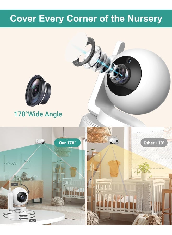 Blemil Baby Monitor, Video Baby Monitor with 2 Cameras and Audio, 6 IPS Large Split Screen Pan/Tilt/Zoom, Video Monitor with Clear Night Vision and Duration - Image 3