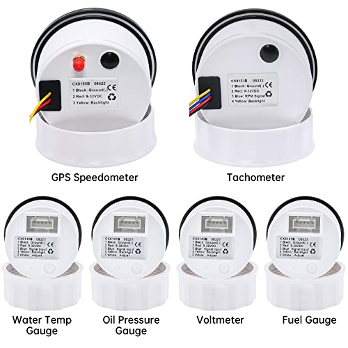 ARTILAURA 6 Gauge Set-GPS Speedometer, Tachometer, Fuel Level, Water Temperature, Oil Pressure, Voltage 7 Color Backlight Boat Gauges Set Marine Car (All Black) - Image 5