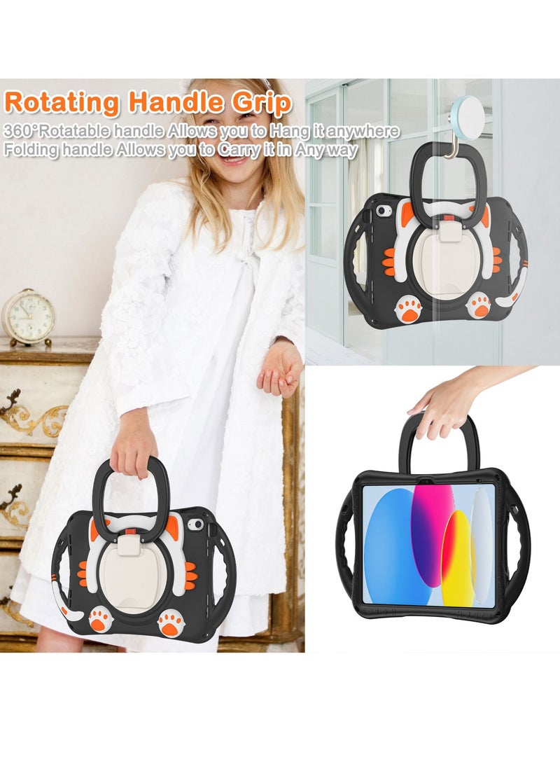 GULFLINK Cute Cat Kids Case with 360° Rotating Handle for iPad 10th 10.9 inch 2022（A2757/A2777）Black - Image 4