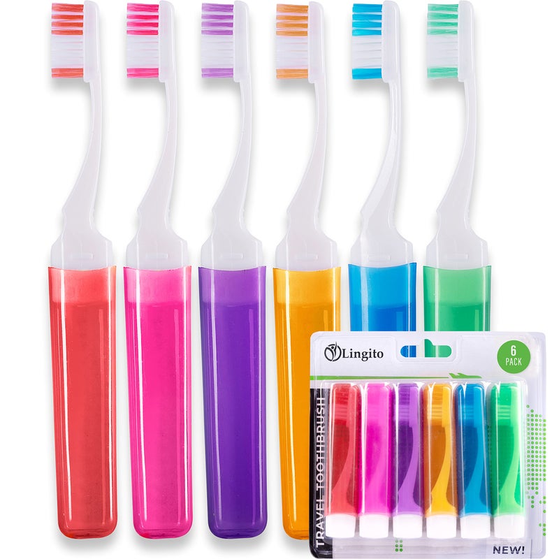 Lingito Mini Toothbrush with Cover Camping Travel Size Adult Kit 6 Pack