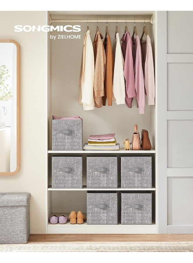 SONGMICS Storage Cubes, 11-Inch Non-Woven Fabric Bins with Double Handles, Set of 6, Closet Organizers for Shelves, Foldable, for Clothes, Taupe - Image 2