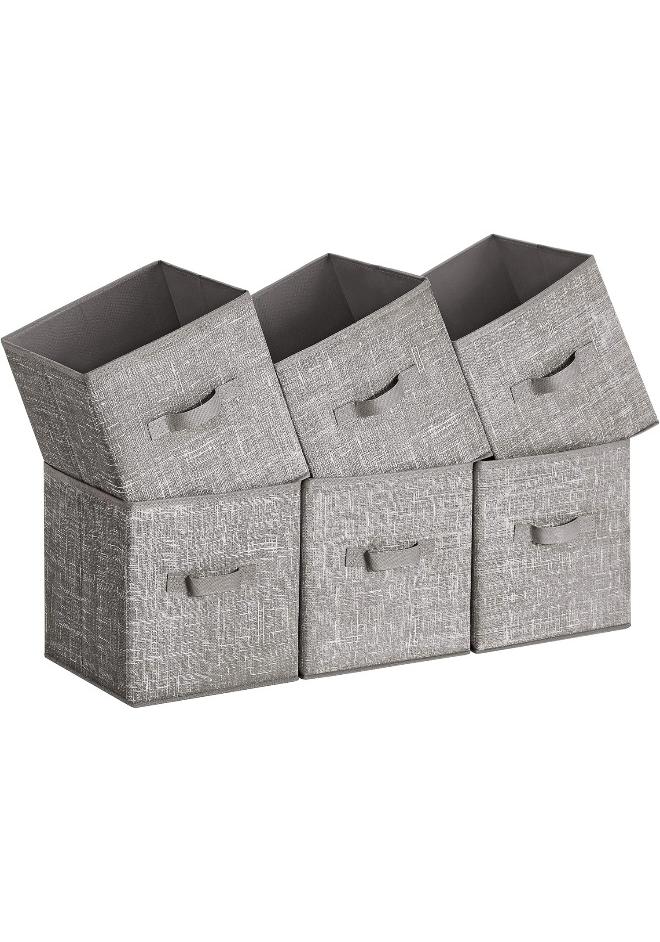 SONGMICS Storage Cubes, 11-Inch Non-Woven Fabric Bins with Double Handles, Set of 6, Closet Organizers for Shelves, Foldable, for Clothes, Taupe - Image 1