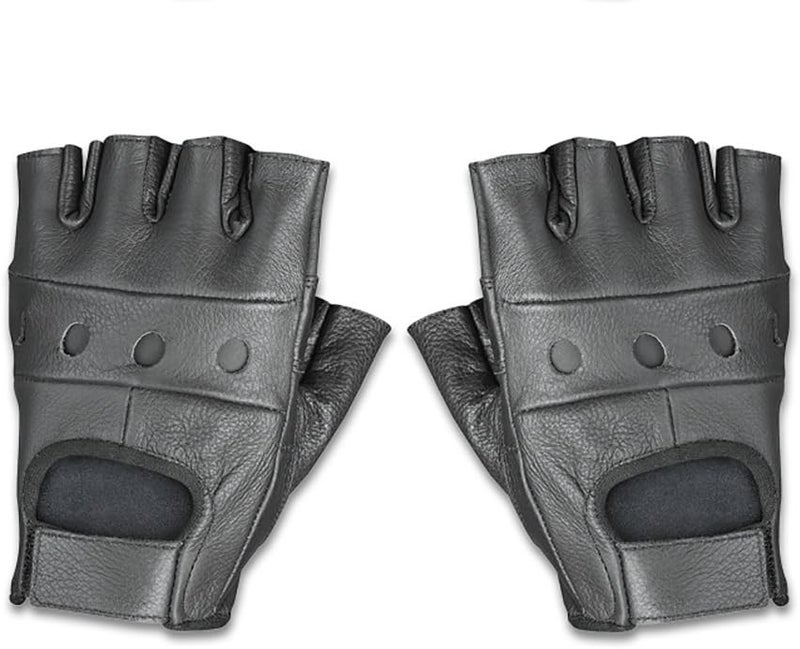 BCS-500-M Leather Fingerless Men's Motorcycle Premium Driving Gloves (Black, Medium)