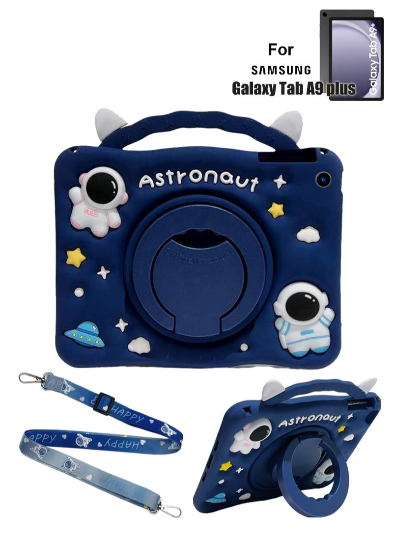 Samsung Galaxy Tab A9 Plus 11-inch 2023 Kids Case with Pen Slot and Portable Handle Stand Compatible with Samsung Tab A9+ 11-inch Tablet (Model: SM-X210/X216/X218) (Astronaut Blue) Cute Shockproof A9+ Kids Silicone Tablet Case - Image 1